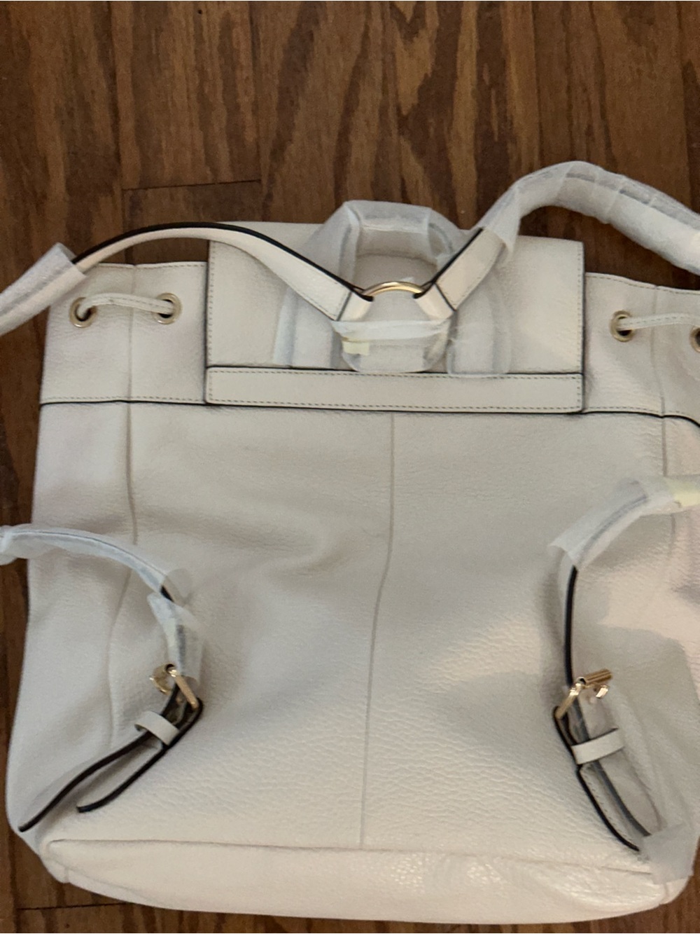 Coach White Pebbled Leather Drawstring Backpack with Front Pockets - Picture 3 of 5